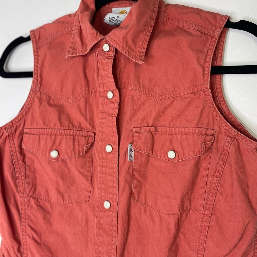 2025 SALE! Carhartt western sleeveless shirt, snap closure, burnt orange. Size S - Picture 3 of 7
